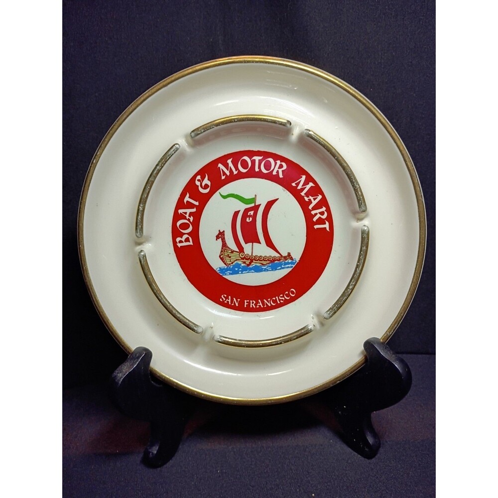 Vintage Boat & Motor Mart San Francisco Advertising Ashtray Marine Boat MCM